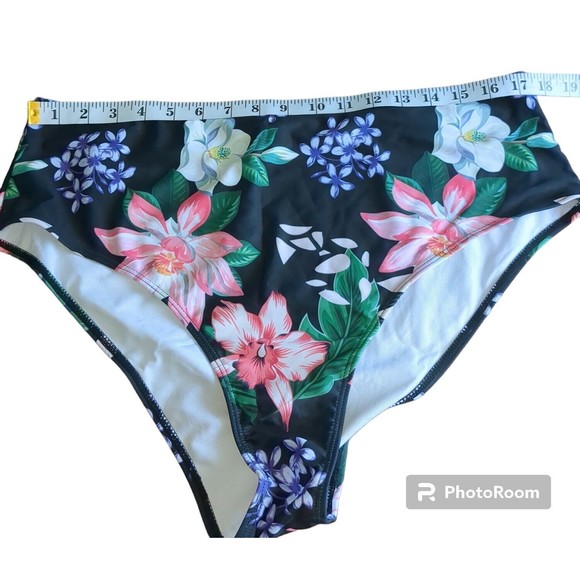 Women's Size 3X Black Tropical High-Rise Classic Bikini Swim Bottom New - Picture 1 of 6
